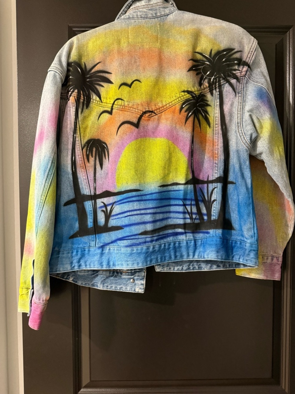 Spray painted Tropical Sunset Denim Jacket
